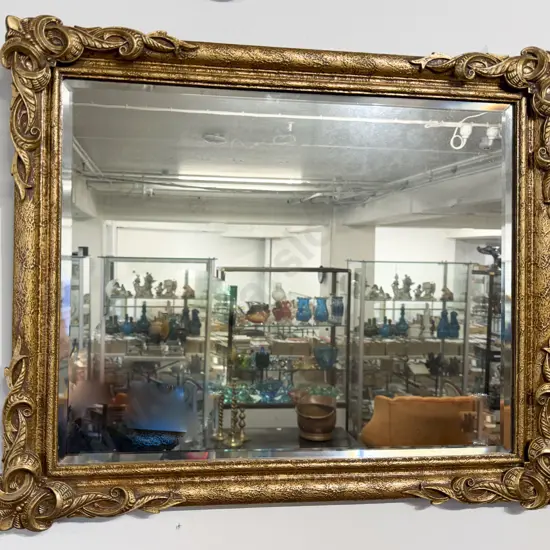 Gilt Framed Oblong Beveled Wall Mirror