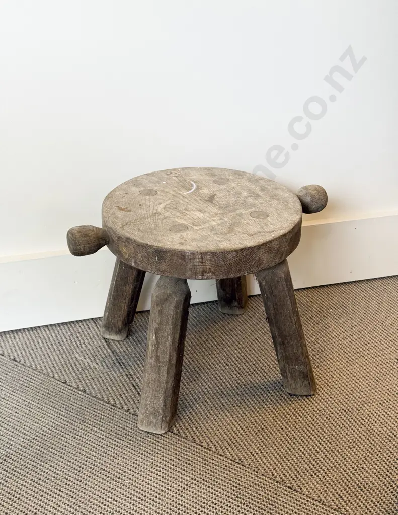 Circular Two Handled Wooden Milking Stool Image 1++
