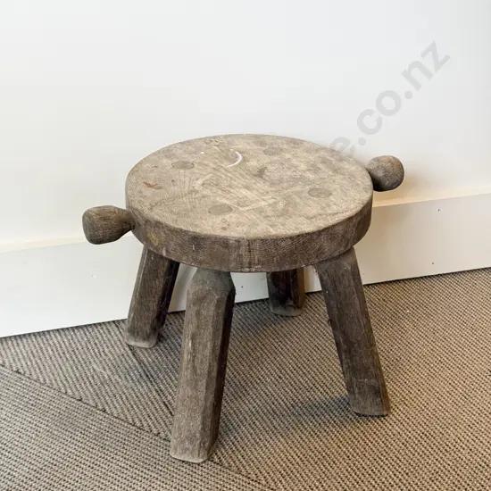 Circular Two Handled Wooden Milking Stool
