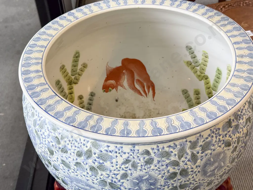 Modern Chinese Fish Bowl on Hardwood Stand Image 1++