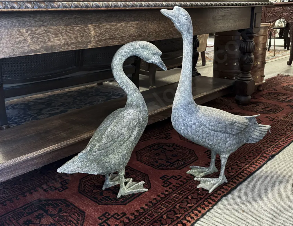 Pair Lead Geese Form Garden Ornaments Image 1++