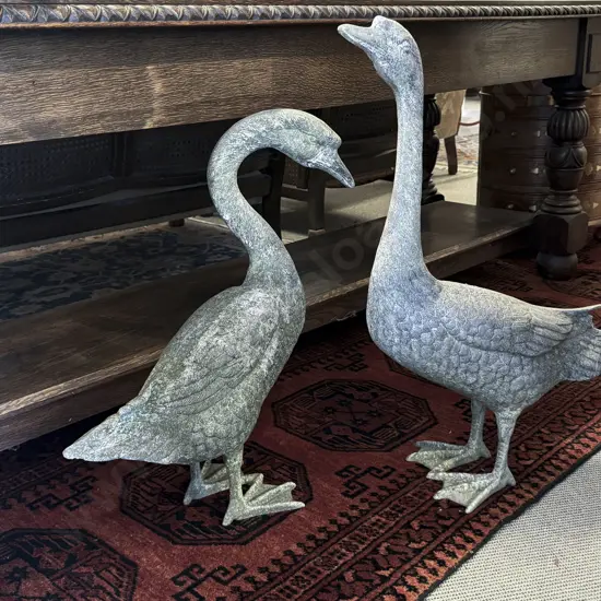 Pair Lead Geese Form Garden Ornaments