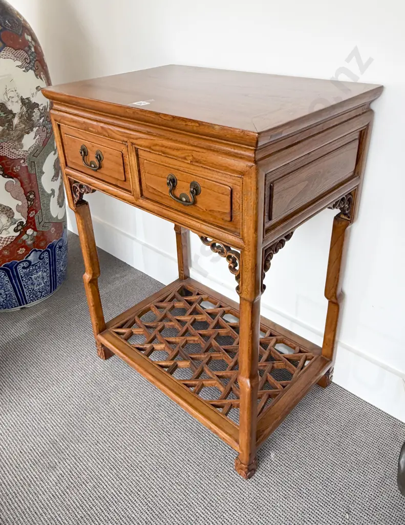 Chinese Elm Two Drawer Side Table Image 1++