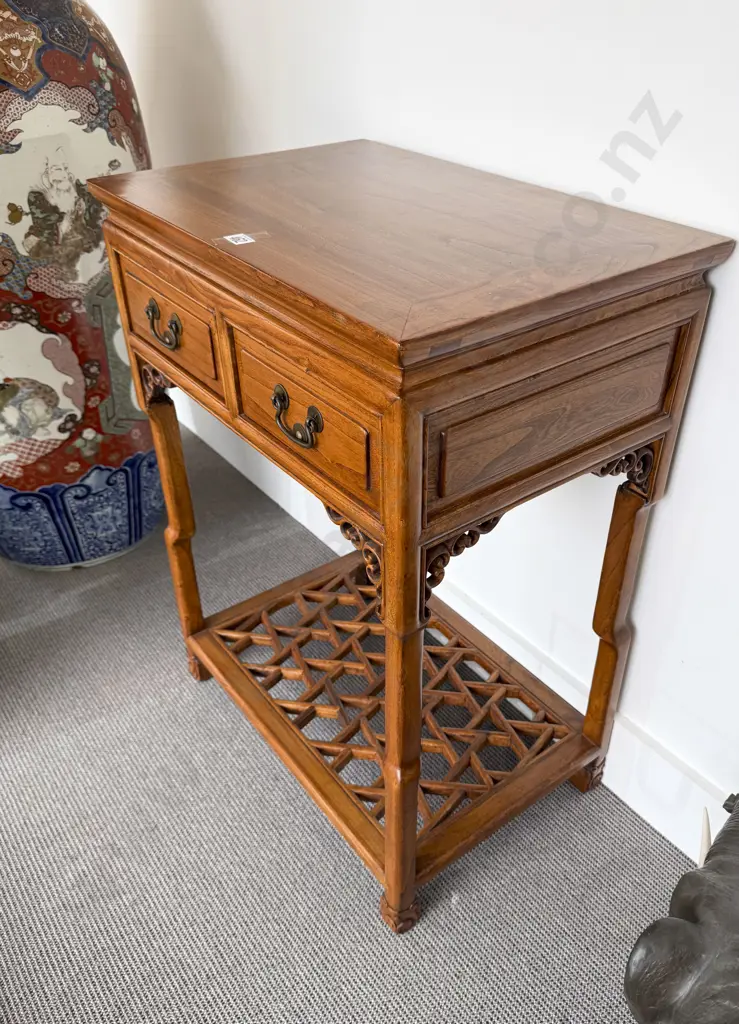Chinese Elm Two Drawer Side Table Image 1++
