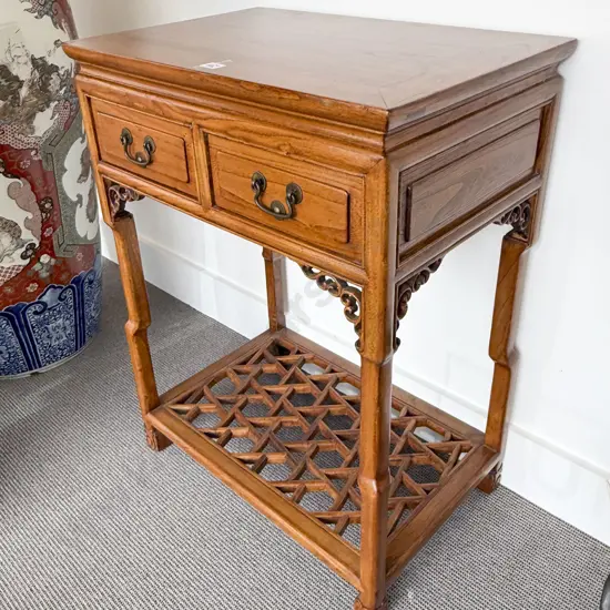 Chinese Elm Two Drawer Side Table