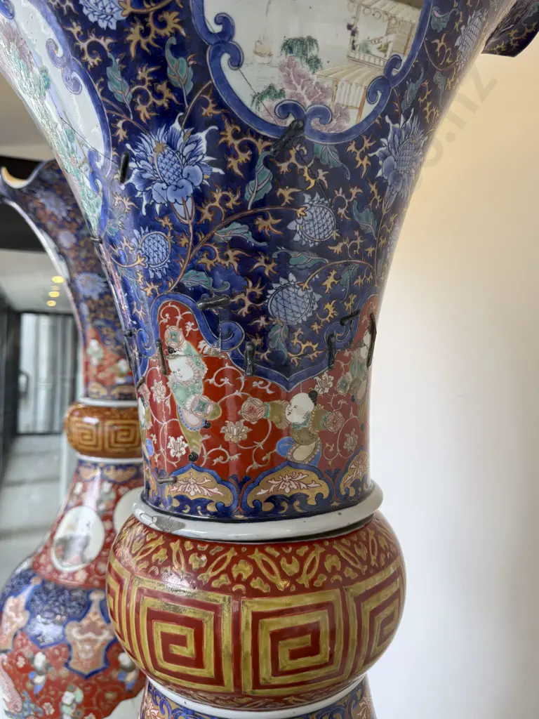 Massive Pair Late C19th Imari Pattern Vases Image 1++