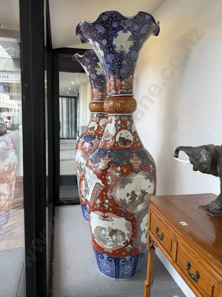 Massive Pair Late C19th Imari Pattern Vases Image 1++