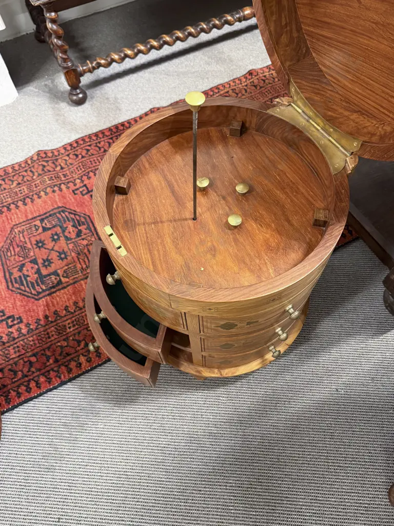 Modern Teak & Brass Inlaid Circular Cabinet Image 1++