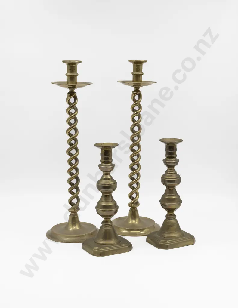 Two Pairs Brass Candlesticks Image 1++