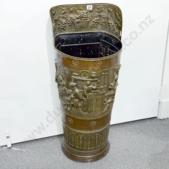 Embossed Brass Coal Hod