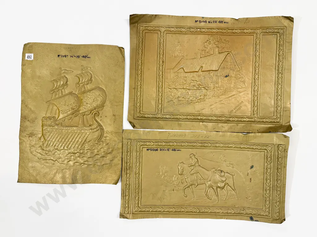 Three Various Embossed Brass Panels Image 1++