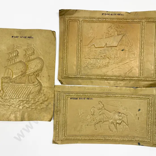 Three Various Embossed Brass Panels