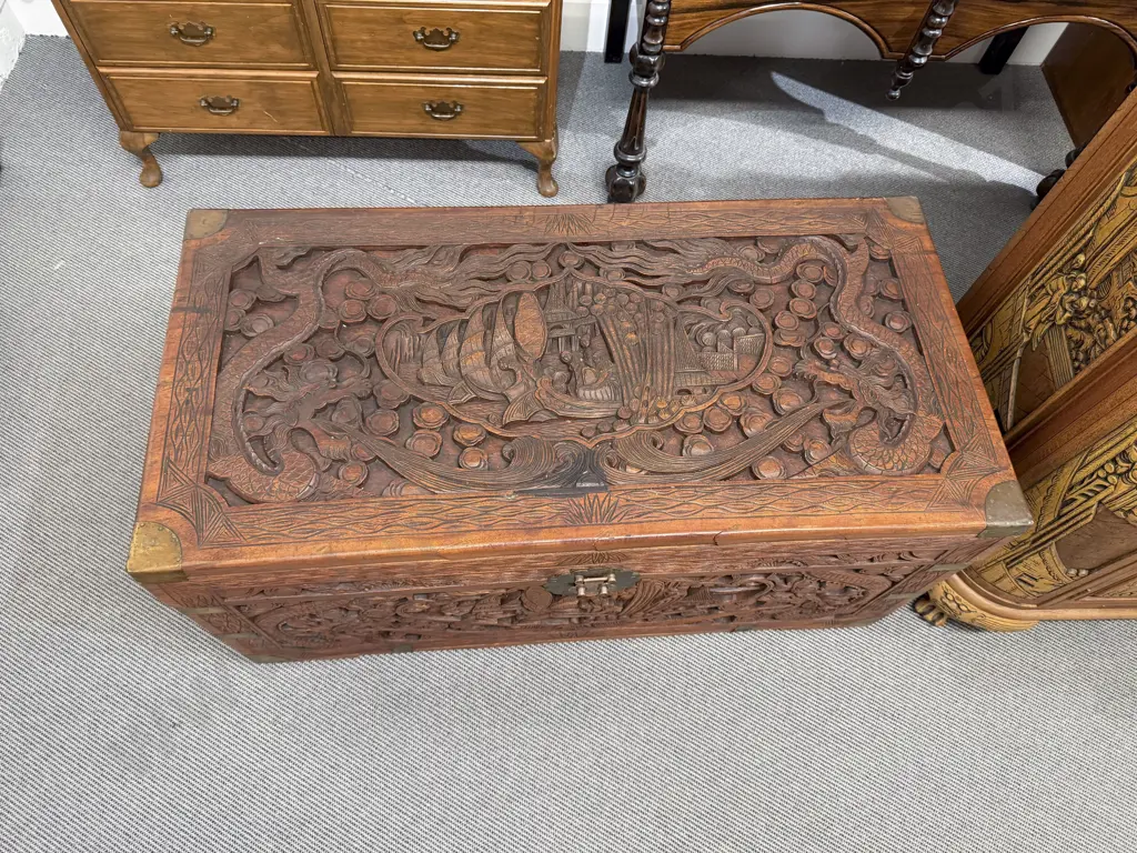 Carved Brassbound Camphorwood Trunk Image 1++