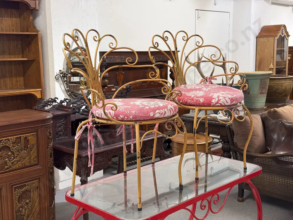 Pair Metal Scrollwork Patio Chairs Image 1++