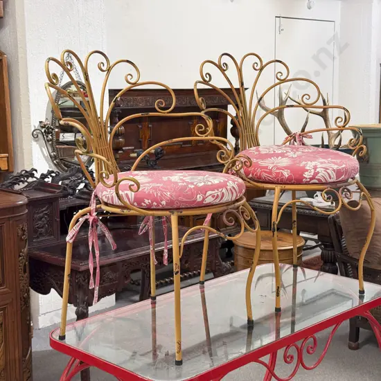 Pair Metal Scrollwork Patio Chairs