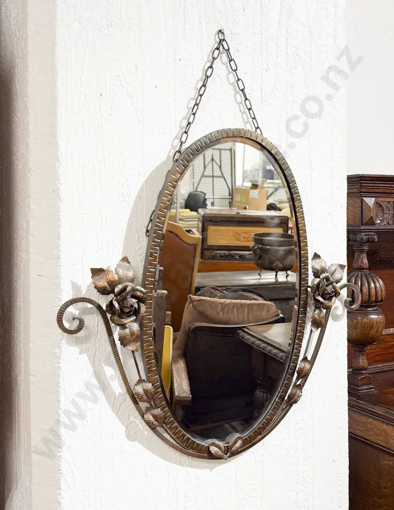 Copper Framed Wall Mirror with Floral Uprights Image 1++