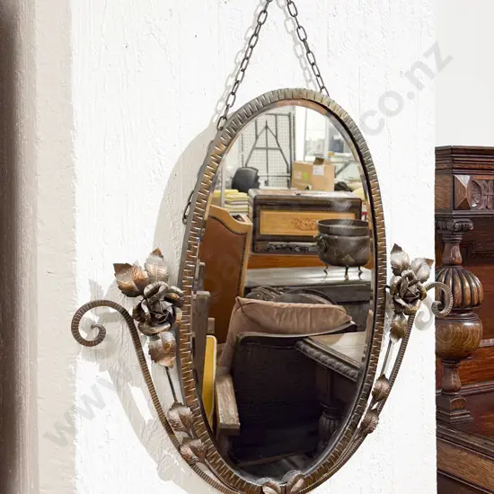 Copper Framed Wall Mirror with Floral Uprights