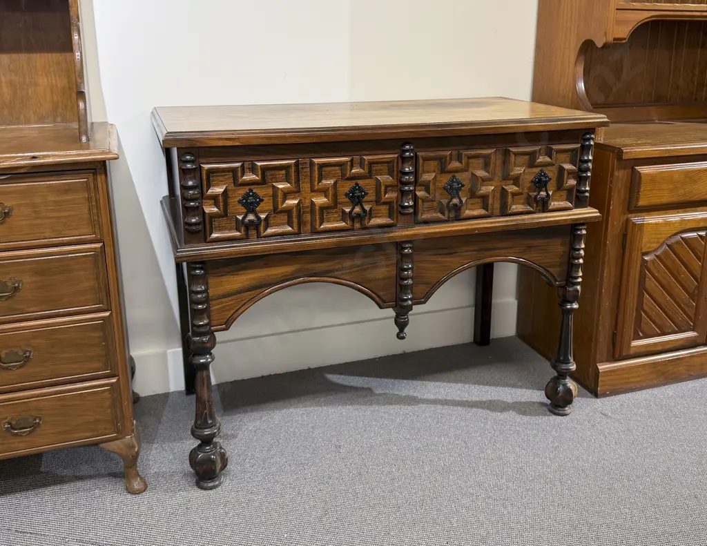 South African Two Drawer Side Table with Geometric Drawer Fronts Image 1++