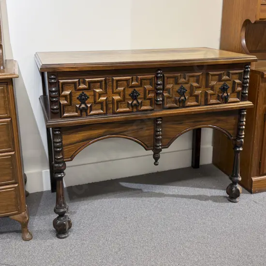 South African Two Drawer Side Table with Geometric Drawer Fronts