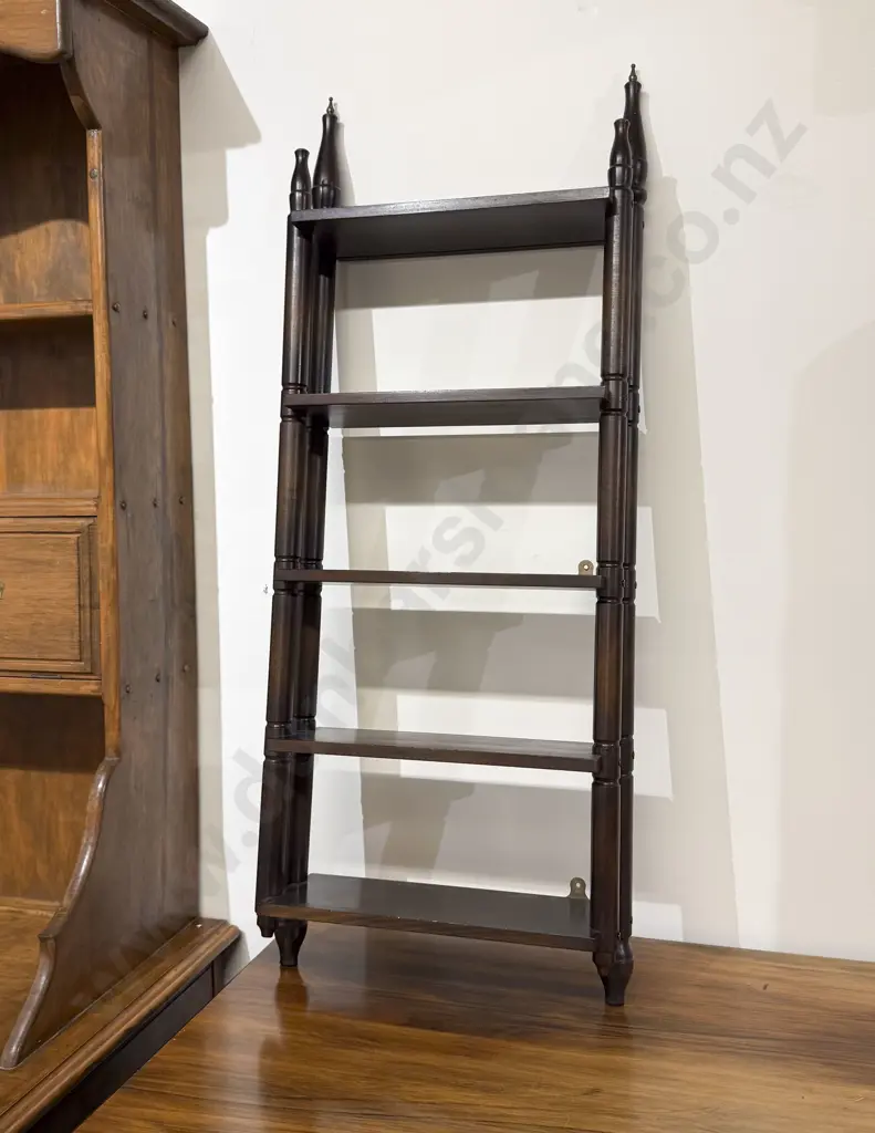 Slender Mahogany Five Tier Wall Shelf Image 1++
