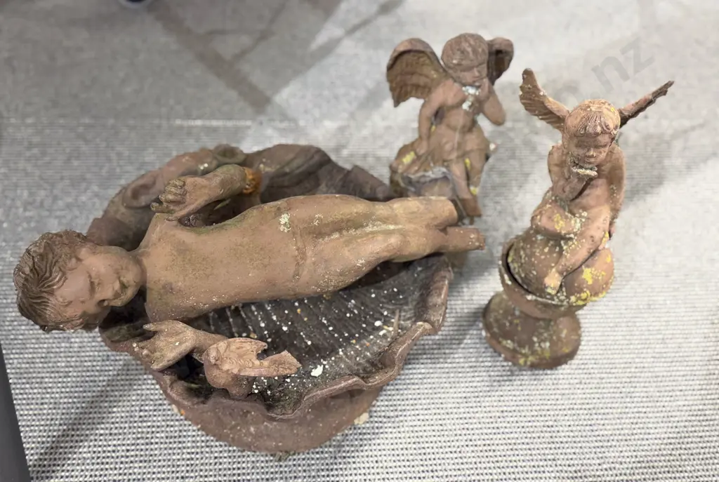 Three Cast Metal Cherub Form Garden Ornaments (Faults) Image 1++
