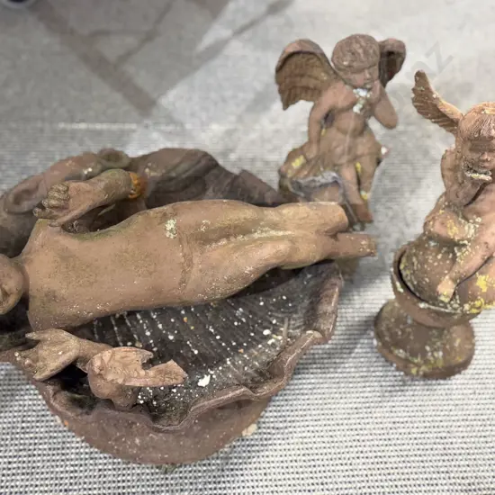 Three Cast Metal Cherub Form Garden Ornaments (Faults)
