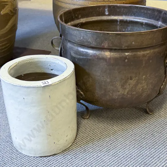 Two Handled Copper Jardiniere & Cylindrical Ceramic Planter