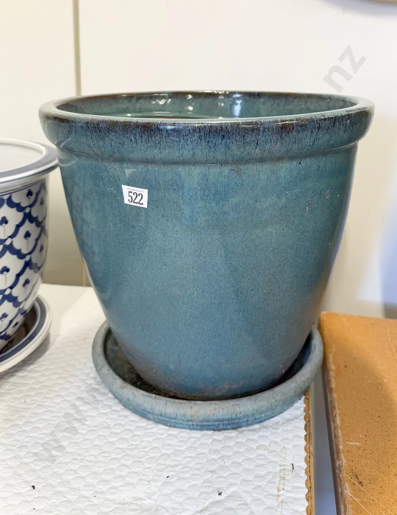 Modern Turquoise Glazed Planter & Drip Tray Image 1++