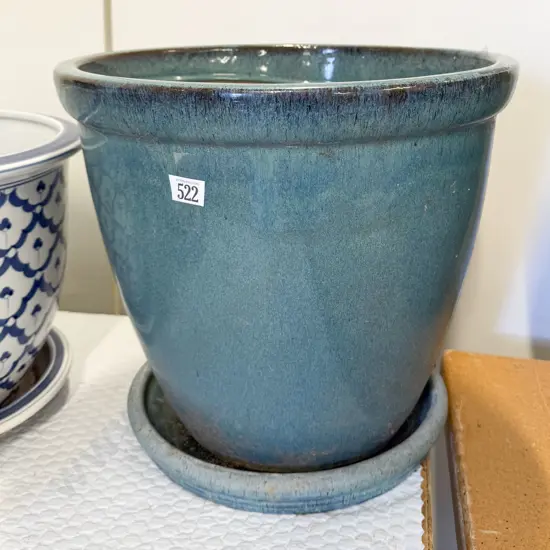 Modern Turquoise Glazed Planter & Drip Tray