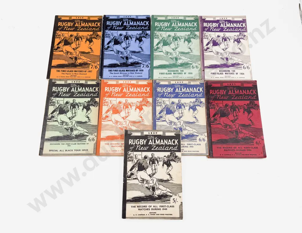 Nine Editions of The Rugby Almanac of NZ Mostly 1950's Image 1++