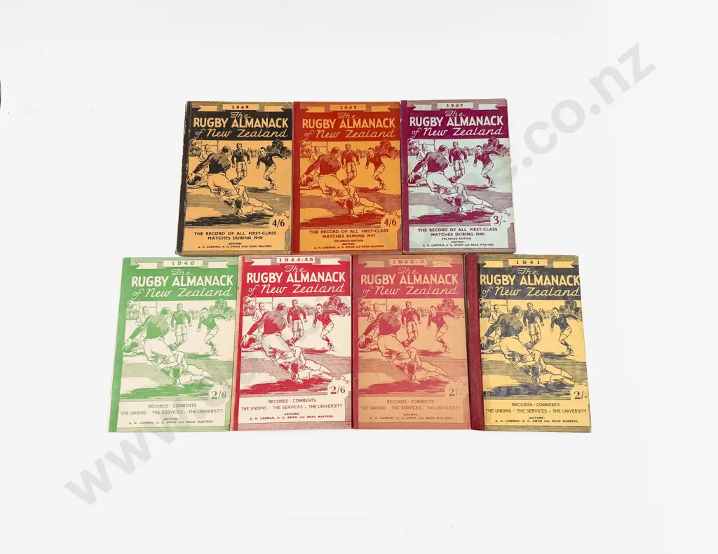 Seven Editions of The Rugby Almanac of NZ Mostly 1940's Image 1++