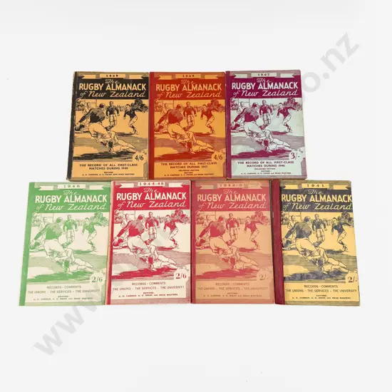 Seven Editions of The Rugby Almanac of NZ Mostly 1940's