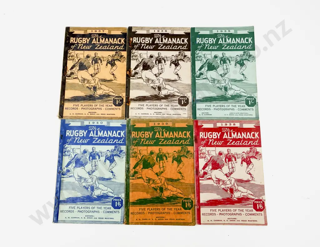 Six Editions of The Rugby Almanac of NZ Mostly 1930's Image 1++