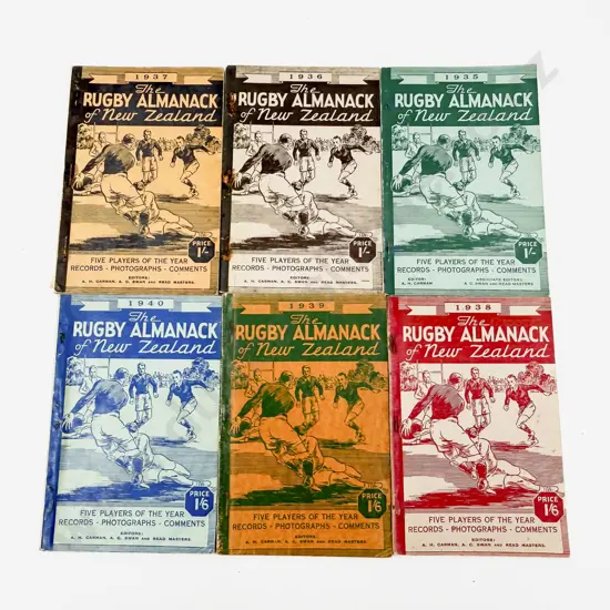 Six Editions of The Rugby Almanac of NZ Mostly 1930's