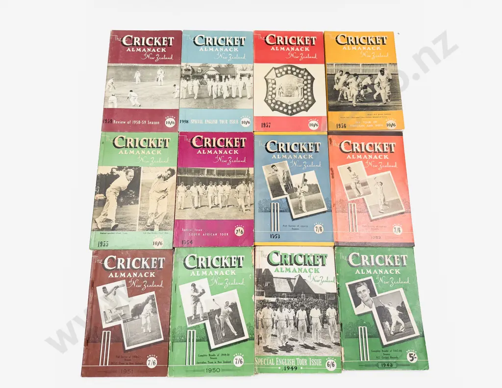 Twelve Editions of the Cricket Amanack of NZ Mainly 1940's & 1950's Image 1++