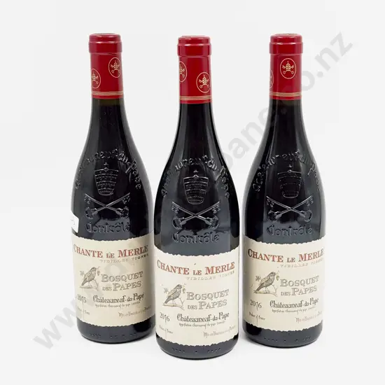 3 Bottles French 2016 Chante Le Merle Bosquet des Papes Châteauneuf-du-Pape