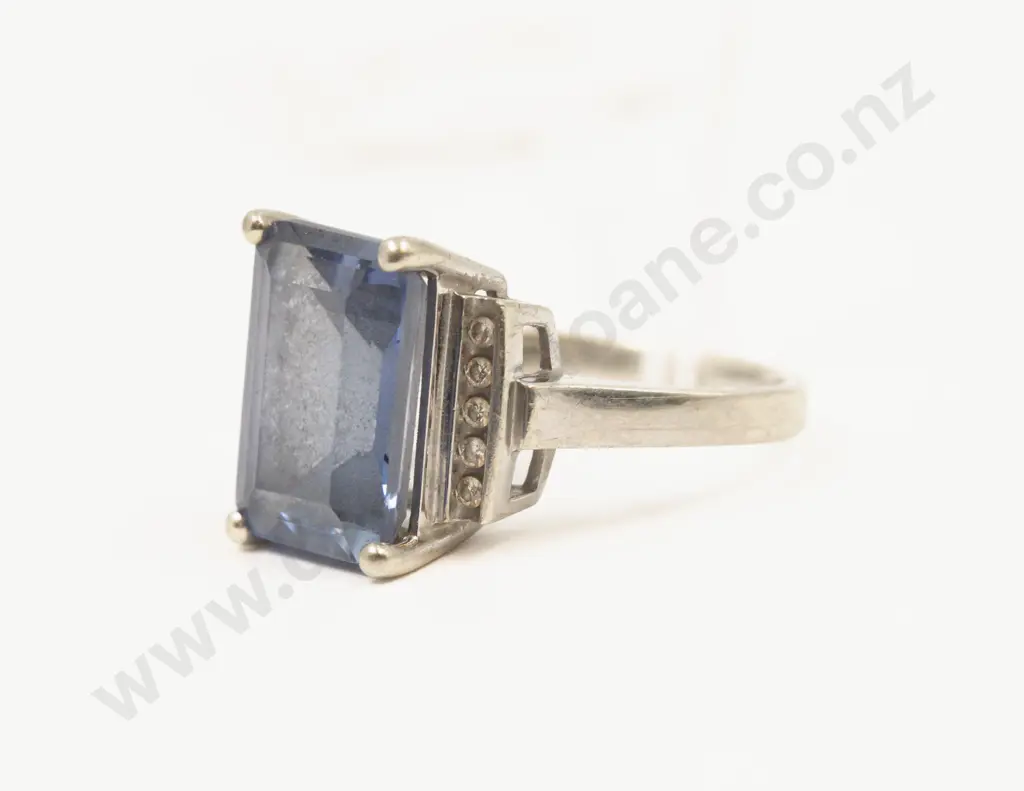 9ct White Gold Eleven Stone Synthetic Sapphire and Diamond Dress Ring Image 1++