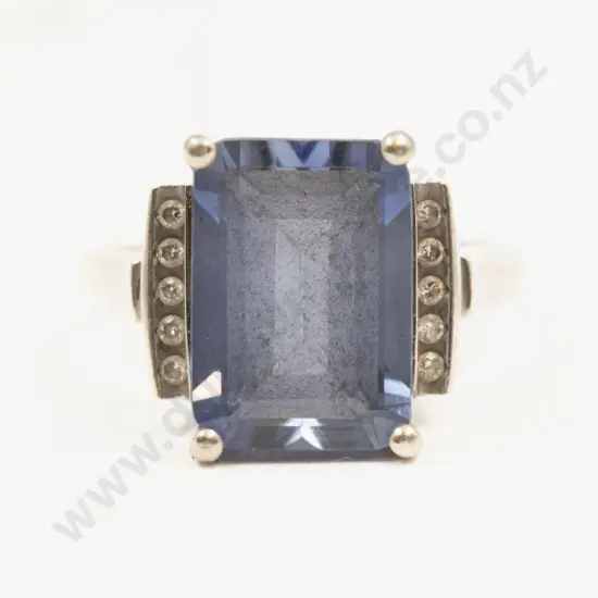 9ct White Gold Eleven Stone Synthetic Sapphire and Diamond Dress Ring