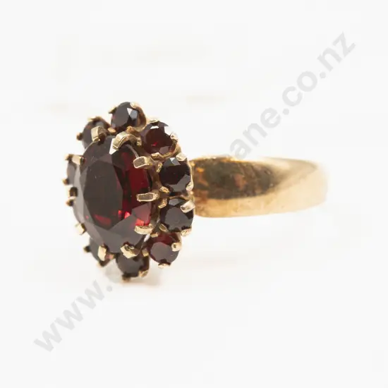 9ct Eleven Stone Garnet Cluster Ring