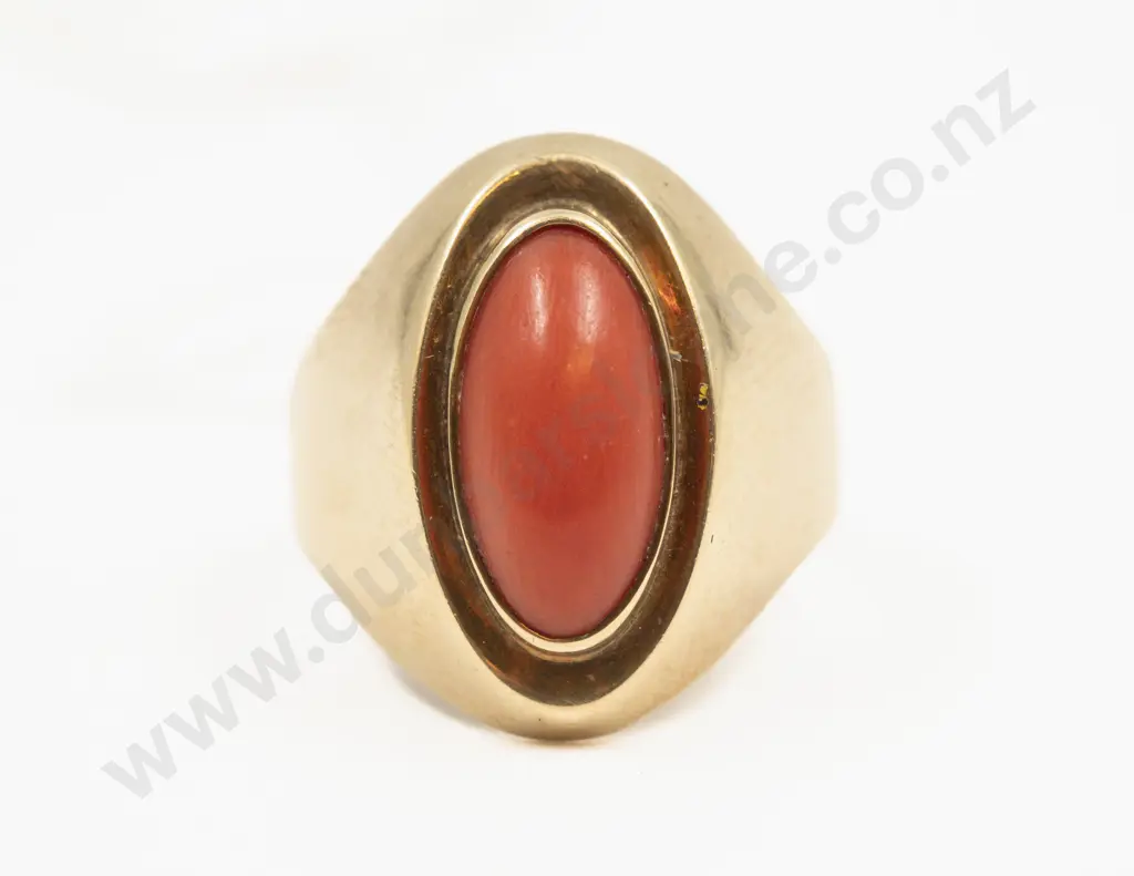 14ct Single Stone Coral Ring Image 1++