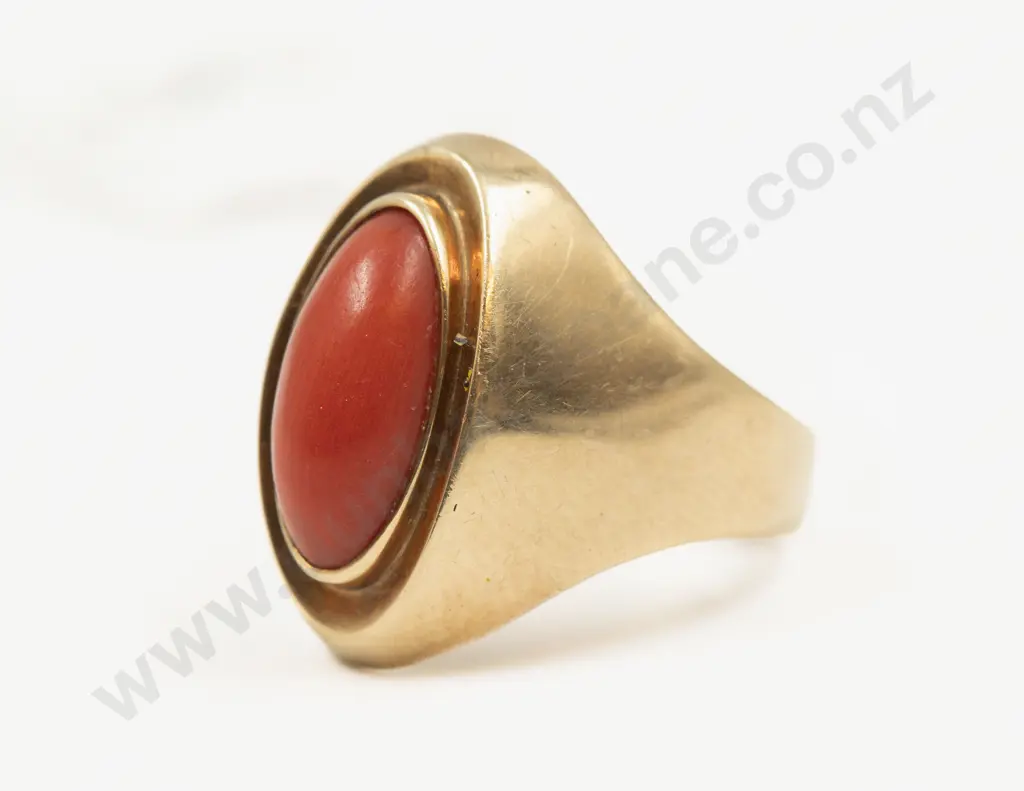 14ct Single Stone Coral Ring Image 1++