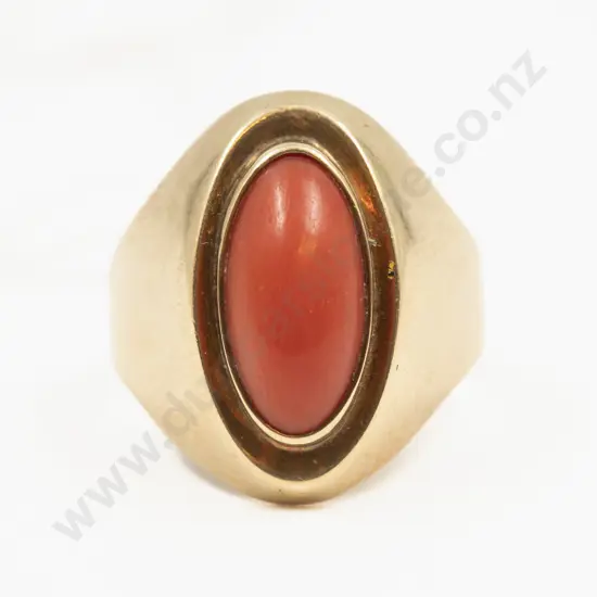 14ct Single Stone Coral Ring