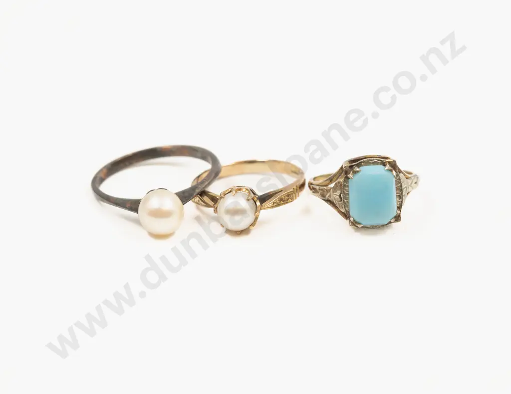 Three 9ct Cultured Pearl and Turquoise Rings Image 1++