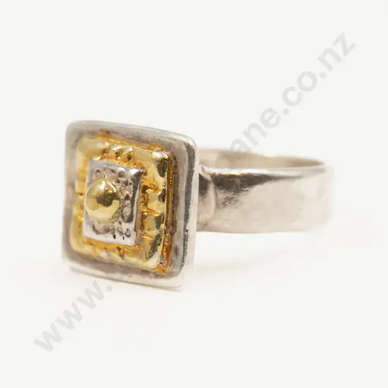 14ct and S/S Fancy Square Design Ring