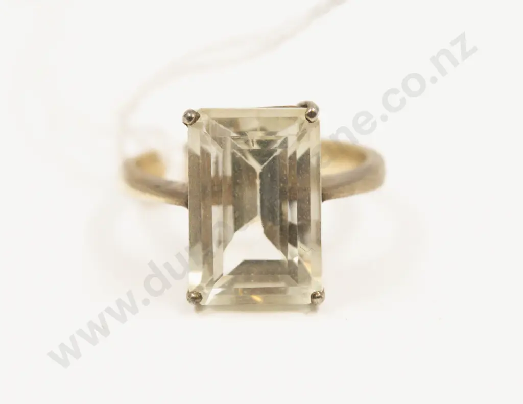 Silver Gilt Single Stone Transparent Citrine Quartz Ring Image 1++
