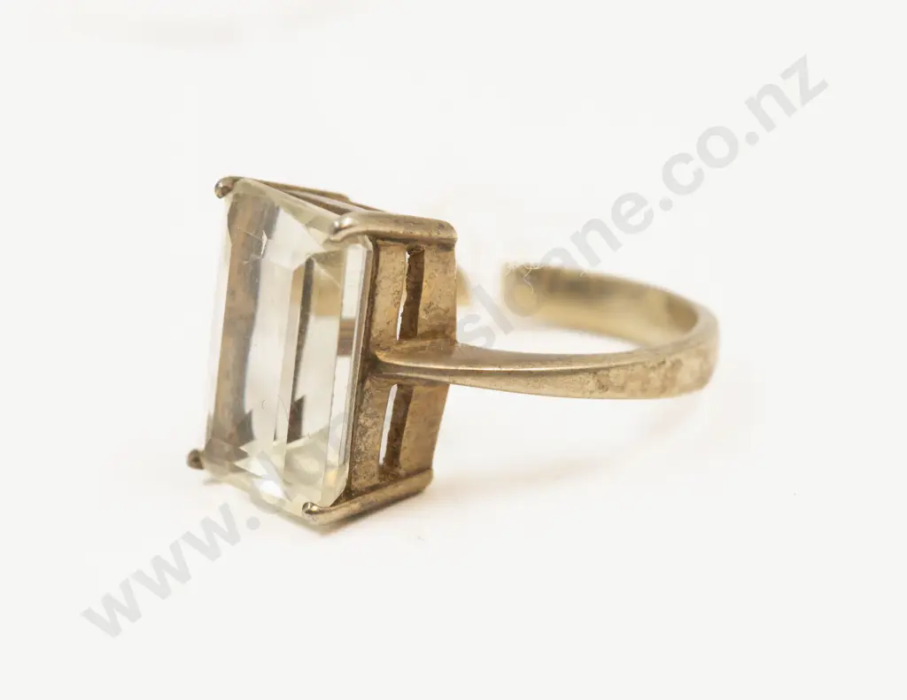 Silver Gilt Single Stone Transparent Citrine Quartz Ring Image 1++