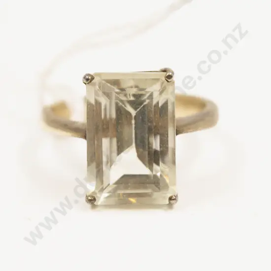 Silver Gilt Single Stone Transparent Citrine Quartz Ring