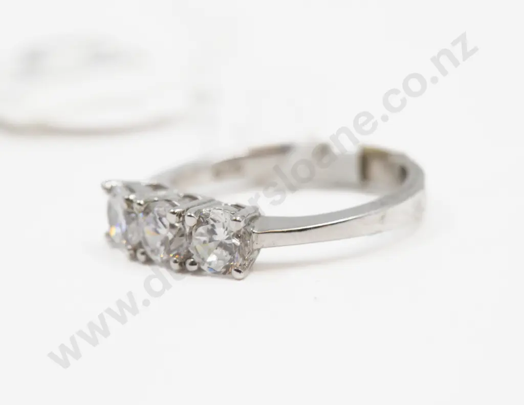 S/S Three Stone Cubic Zirconia Ring Image 1++
