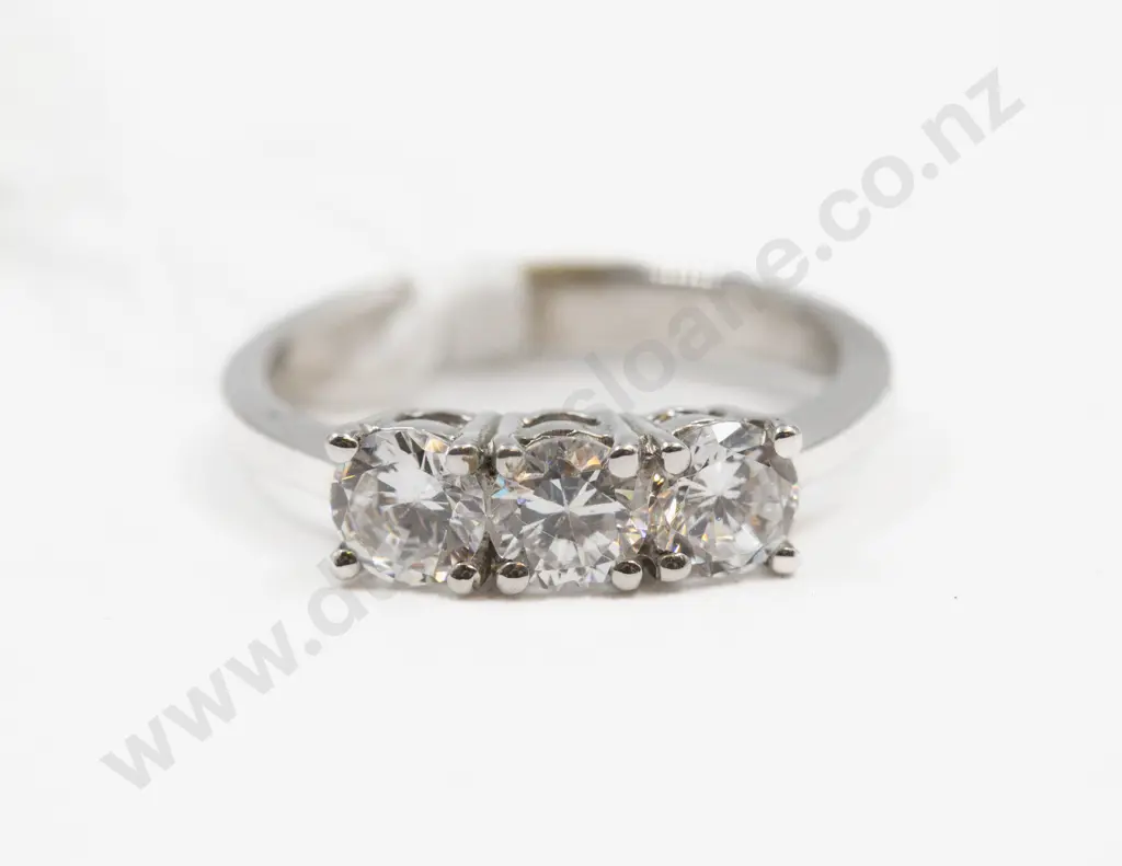 S/S Three Stone Cubic Zirconia Ring Image 1++