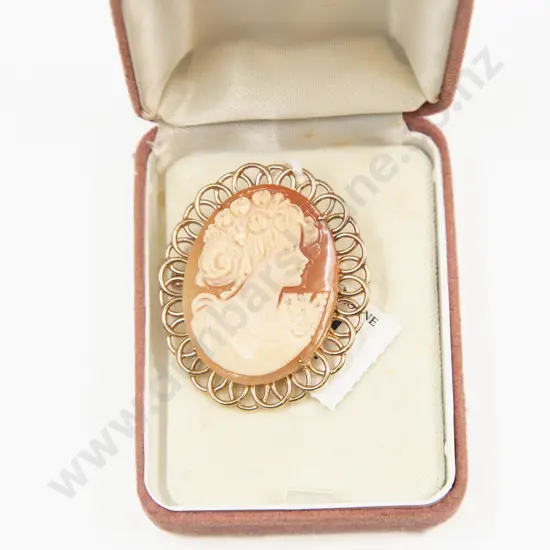 9ct Framed Classical Portrait Cameo Brooch